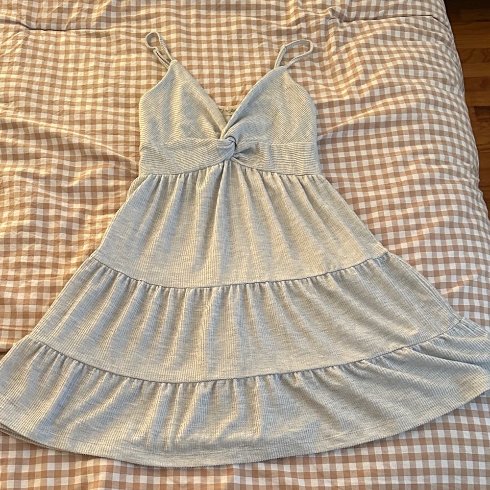 Light Heather Gray Tiered Knit Mini Sundress